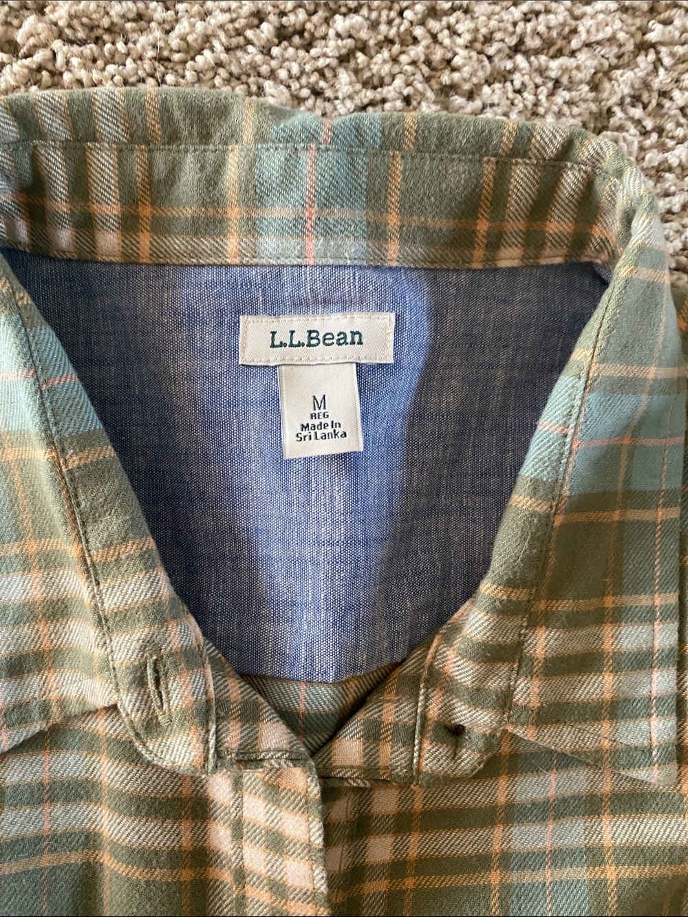 L.L. Bean Teal Blue and Olive Green Plaid Shirt - Picture 2 of 7
